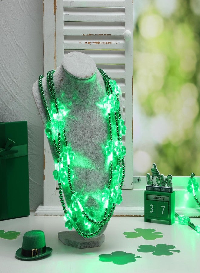 Ecation 12 Pcs LED St Patrick's Day Beads Necklace Colorful Green Light up Bead Necklaces St Patrick's Day Glow Necklace Costumes Accessories for Birthdays Party Favors Supplies (Clover) - Image 4